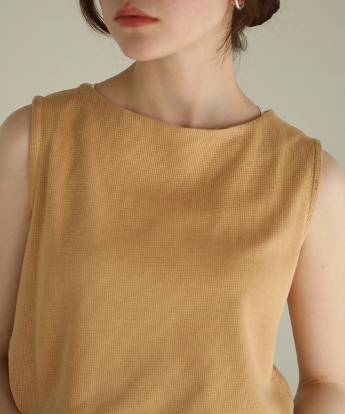 aity(アイティ)の「ボートネックワッフルタンクトップ 夏服(タンクトップ・レディース・ブラック/ホワイト/ネイビー/パープル/オレンジ/カーキ/グレー・M)」の15枚目の写真