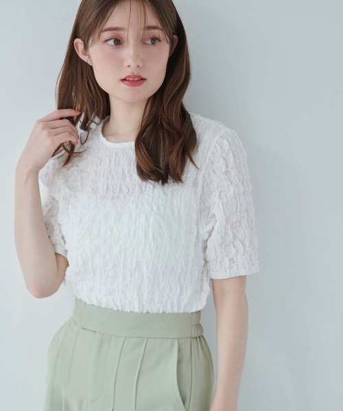 fifth（フィフス）の「ぽこぽこシャーリングデザイントップス（シャツ/ブラウス・レディース・ブラック/ホワイト・M）」の14枚目の写真