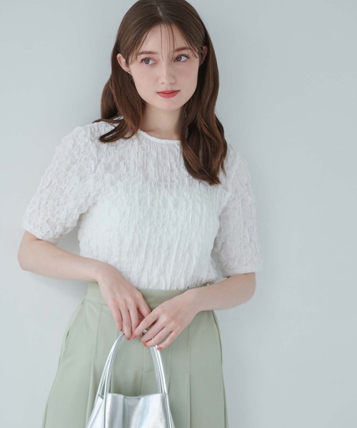 fifth（フィフス）の「ぽこぽこシャーリングデザイントップス（シャツ/ブラウス・レディース・ブラック/ホワイト・M）」の11枚目の写真