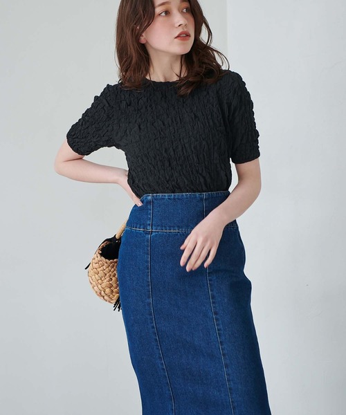 fifth（フィフス）の「ぽこぽこシャーリングデザイントップス（シャツ/ブラウス・レディース・ブラック/ホワイト・M）」の17枚目の写真