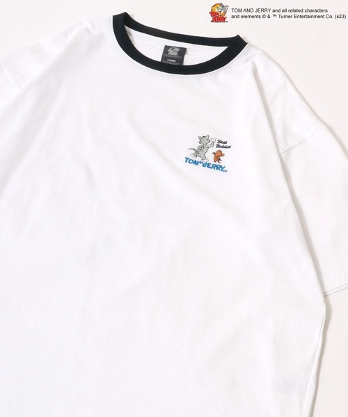 Tom&Jerry(トムアンドジェリー)の「Tom and Jerry/トムとジェリー オーバーサイズ ワンポイント刺繍 リンガー リブライン バックプリント 半袖Tシャツ レディース メンズ(Tシャツ/カットソー・レディース・ホワイト系その他5/ブラック系その他2/ホワイト系その他4/ブラック系その他/ホワイト系その他2/ブラック系その他3/ベージュ/イエロー/ホワイト系その他/ホワイト系その他3/ホワイト・M/L)」の3枚目の写真