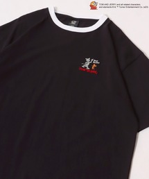 Tom and Jerry/トムとジェリー オーバーサイズ ワンポイント刺繍 リンガー リブライン バックプリント 半袖Tシャツ レディース メンズ