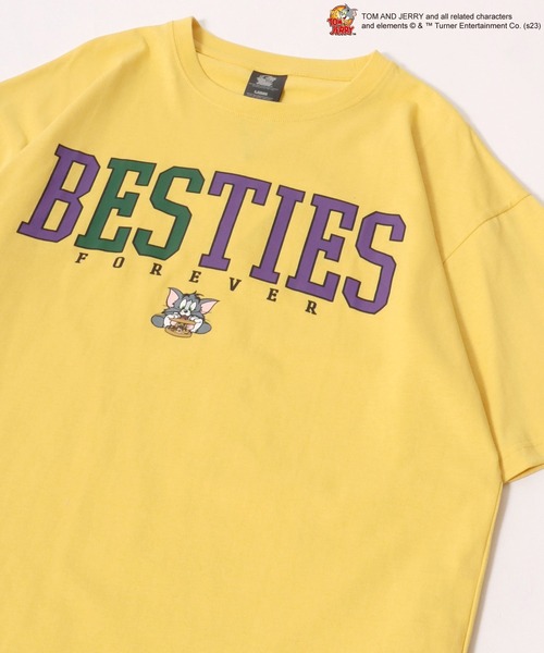Tom&Jerry(トムアンドジェリー)の「Tom and Jerry/トムとジェリー オーバーサイズ ワンポイント刺繍 リンガー リブライン バックプリント 半袖Tシャツ レディース メンズ(Tシャツ/カットソー・レディース・ホワイト系その他5/ブラック系その他2/ホワイト系その他4/ブラック系その他/ホワイト系その他2/ブラック系その他3/ベージュ/イエロー/ホワイト系その他/ホワイト系その他3/ホワイト・M/L)」の1枚目の写真