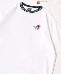Tom and Jerry/トムとジェリー オーバーサイズ ワンポイント刺繍 リンガー リブライン バックプリント 半袖Tシャツ レディース メンズ