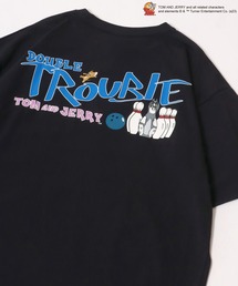 Tom and Jerry/トムとジェリー オーバーサイズ ワンポイント刺繍 リンガー リブライン バックプリント 半袖Tシャツ レディース メンズ