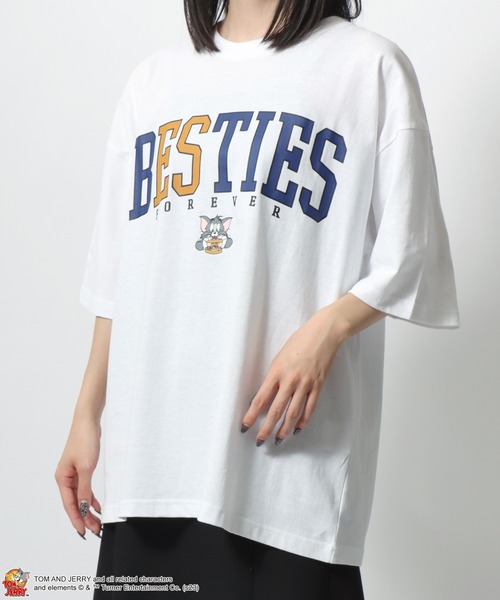 Tom&Jerry(トムアンドジェリー)の「Tom and Jerry/トムとジェリー オーバーサイズ ワンポイント刺繍 リンガー リブライン バックプリント 半袖Tシャツ レディース メンズ(Tシャツ/カットソー・レディース・ホワイト系その他5/ブラック系その他2/ホワイト系その他4/ブラック系その他/ホワイト系その他2/ブラック系その他3/ベージュ/イエロー/ホワイト系その他/ホワイト系その他3/ホワイト・M/L)」の12枚目の写真