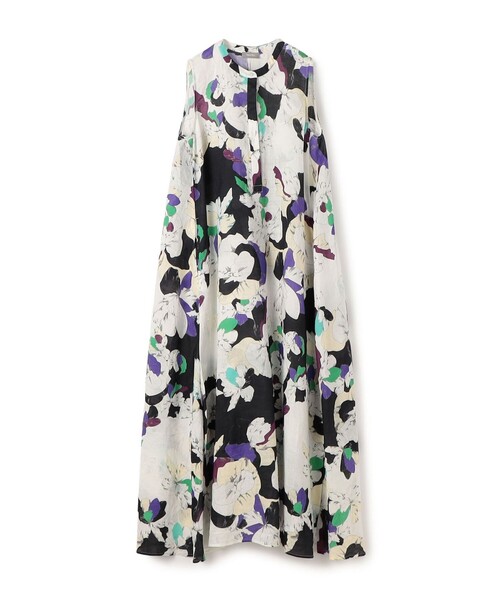 新品同様　TOMORROWLAND☆　ワンピース セール】 ブルリーフラワープリント クルーネックワンピース