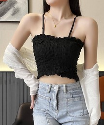 【ストラップが取り外し可能な2WAY仕様】カップ付き クロス シャーリング キャミソール / メロウフリル ブラトップ ベアトップ