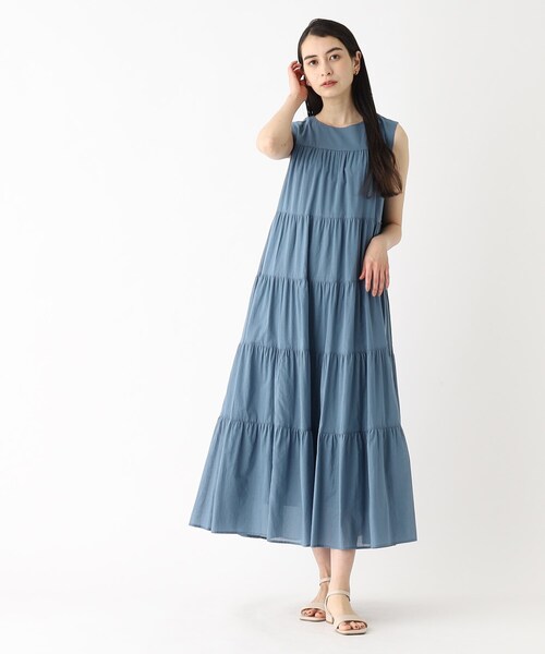 オーガニックコットン混ティアードワンピース【洗濯機洗い可】