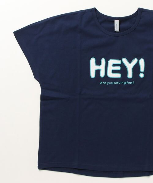 Emago(イマゴ)の「EMAGO HEYパッチワークドルマン半袖Tシャツ(Tシャツ/カットソー・レディース・ネイビー/アイボリー/ホワイト×グリーン・FREE)」の4枚目の写真