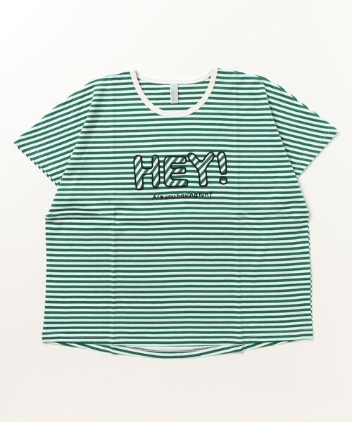 Emago(イマゴ)の「EMAGO HEYパッチワークドルマン半袖Tシャツ(Tシャツ/カットソー・レディース・ネイビー/アイボリー/ホワイト×グリーン・FREE)」の12枚目の写真