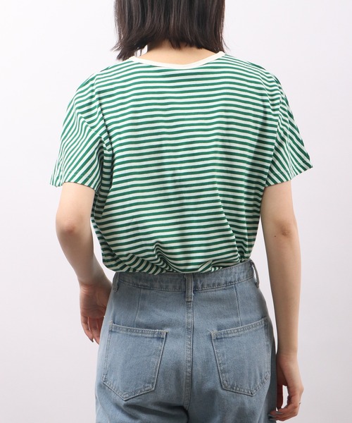 Emago(イマゴ)の「EMAGO HEYパッチワークドルマン半袖Tシャツ(Tシャツ/カットソー・レディース・ネイビー/アイボリー/ホワイト×グリーン・FREE)」の18枚目の写真
