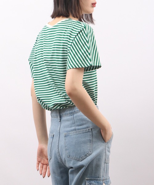 Emago(イマゴ)の「EMAGO HEYパッチワークドルマン半袖Tシャツ(Tシャツ/カットソー・レディース・ネイビー/アイボリー/ホワイト×グリーン・FREE)」の16枚目の写真