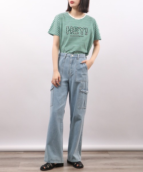 Emago(イマゴ)の「EMAGO HEYパッチワークドルマン半袖Tシャツ(Tシャツ/カットソー・レディース・ネイビー/アイボリー/ホワイト×グリーン・FREE)」の19枚目の写真