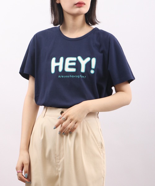 Emago(イマゴ)の「EMAGO HEYパッチワークドルマン半袖Tシャツ(Tシャツ/カットソー・レディース・ネイビー/アイボリー/ホワイト×グリーン・FREE)」の22枚目の写真