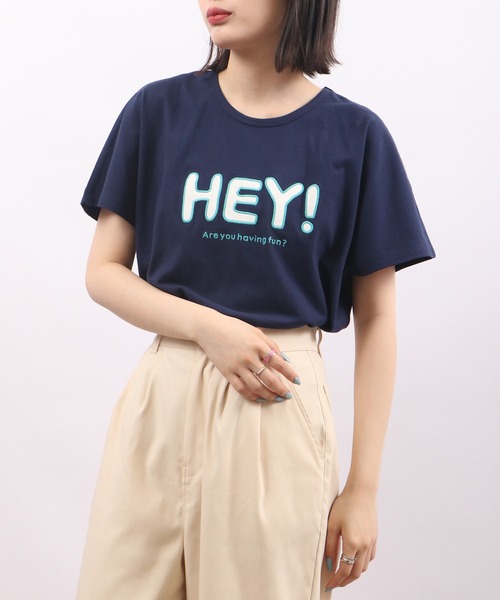Emago(イマゴ)の「EMAGO HEYパッチワークドルマン半袖Tシャツ(Tシャツ/カットソー・レディース・ネイビー/アイボリー/ホワイト×グリーン・FREE)」の21枚目の写真