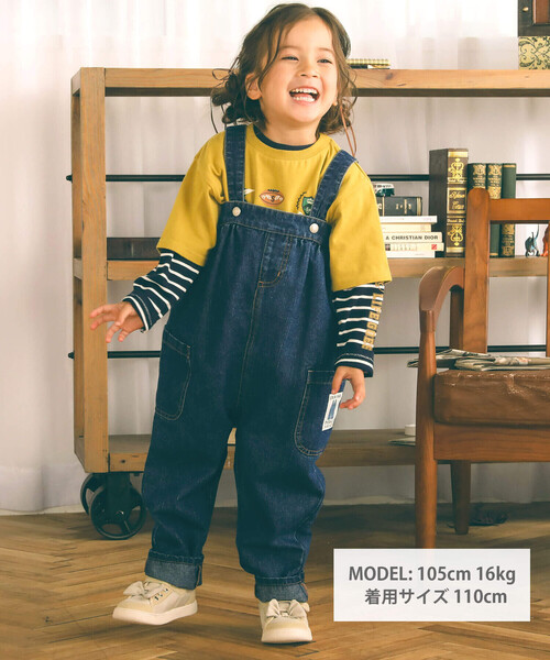 SLAP SLIP（スラップスリップ）の「バックプリントハイウエスト風デニムサロペット(80~120cm)（つなぎ/オールインワン・キッズ・ネイビー・80ｃｍ/120cm/110cm/90cm/100cm）」の2枚目の写真