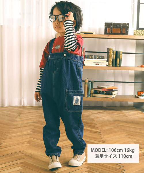 SLAP SLIP（スラップスリップ）の「バックプリントハイウエスト風デニムサロペット(80~120cm)（つなぎ/オールインワン・キッズ・ネイビー・80ｃｍ/120cm/110cm/90cm/100cm）」の3枚目の写真