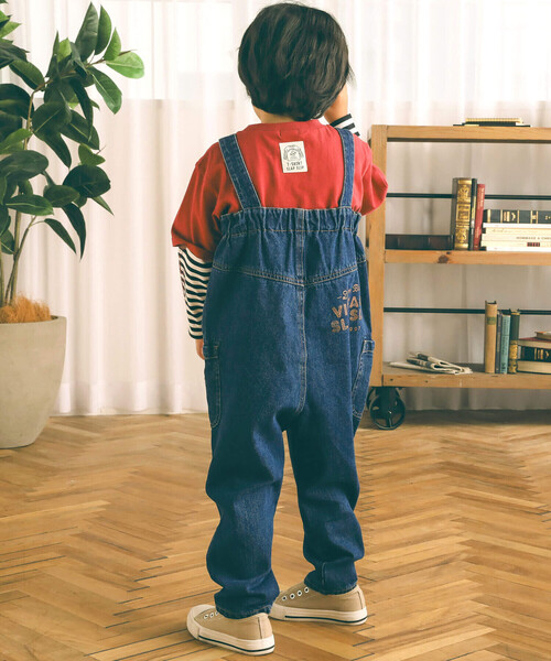 SLAP SLIP（スラップスリップ）の「バックプリントハイウエスト風デニムサロペット(80~120cm)（つなぎ/オールインワン・キッズ・ネイビー・80ｃｍ/120cm/110cm/90cm/100cm）」の4枚目の写真