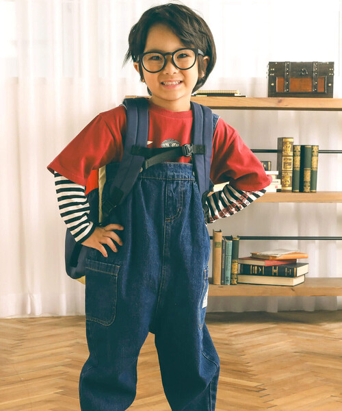 SLAP SLIP（スラップスリップ）の「バックプリントハイウエスト風デニムサロペット(80~120cm)（つなぎ/オールインワン・キッズ・ネイビー・80ｃｍ/120cm/110cm/90cm/100cm）」の5枚目の写真