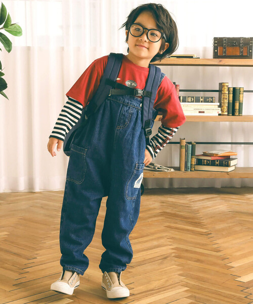 SLAP SLIP（スラップスリップ）の「バックプリントハイウエスト風デニムサロペット(80~120cm)（つなぎ/オールインワン・キッズ・ネイビー・80ｃｍ/120cm/110cm/90cm/100cm）」の6枚目の写真