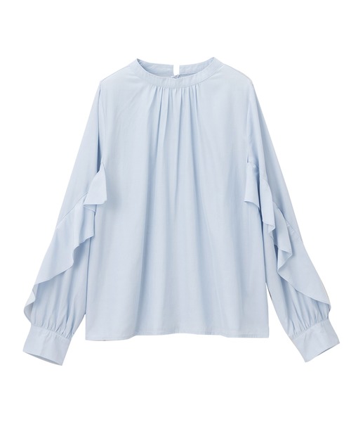 alotta（アロッタ）の「フリル袖プチハイネックブラウス（シャツ/ブラウス・レディース・ネイビー/ピンク/サックスブルー/ライトグレー・M/LL/L/3L）」の6枚目の写真