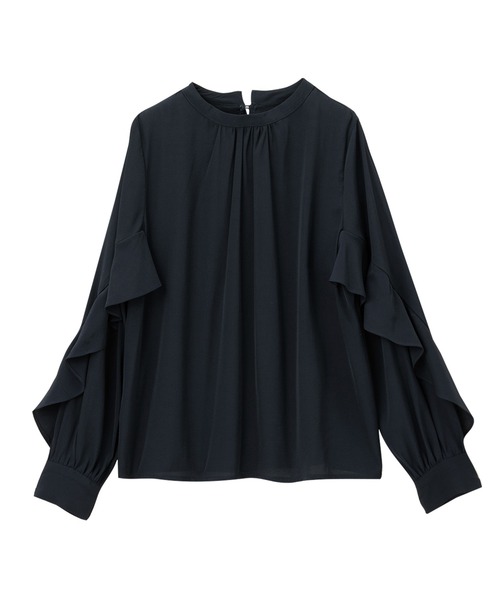 alotta（アロッタ）の「フリル袖プチハイネックブラウス（シャツ/ブラウス・レディース・ネイビー/ピンク/サックスブルー/ライトグレー・M/LL/L/3L）」の8枚目の写真