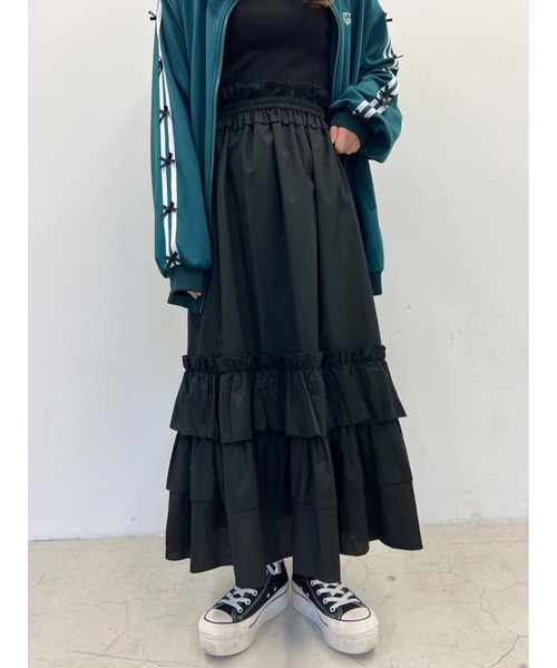 WC(ダブル シー)の「フリルベルトロングスカート(スカート・レディース・ブラック/ホワイト・FREE)」の1枚目の写真