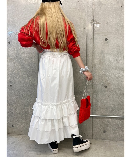 WC(ダブル シー)の「フリルベルトロングスカート(スカート・レディース・ブラック/ホワイト・FREE)」の4枚目の写真