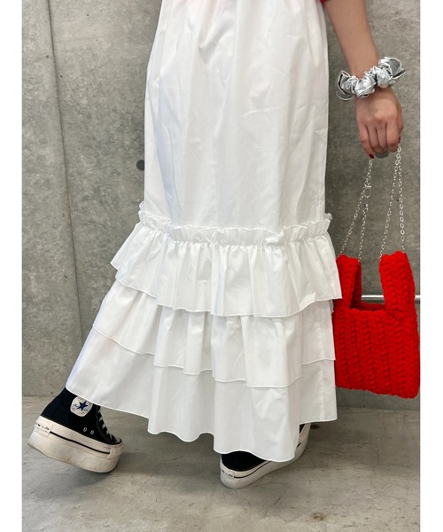 WC(ダブル シー)の「フリルベルトロングスカート(スカート・レディース・ブラック/ホワイト・FREE)」の5枚目の写真