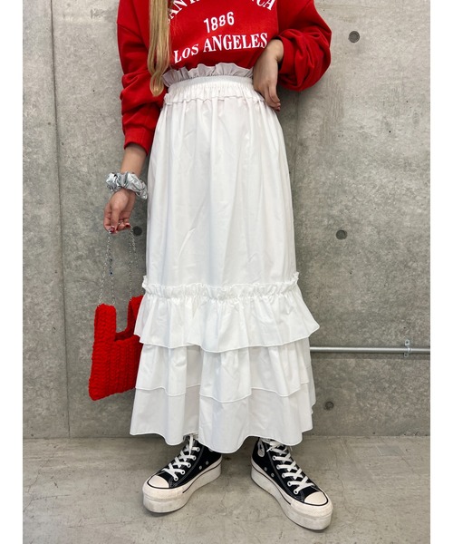 WC(ダブル シー)の「フリルベルトロングスカート(スカート・レディース・ブラック/ホワイト・FREE)」の6枚目の写真