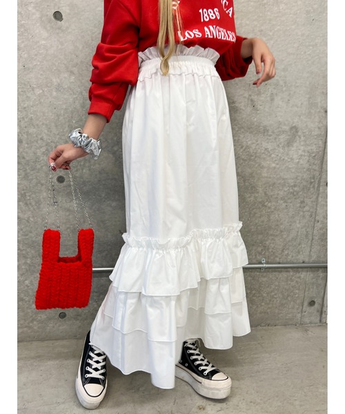 WC(ダブル シー)の「フリルベルトロングスカート(スカート・レディース・ブラック/ホワイト・FREE)」の7枚目の写真