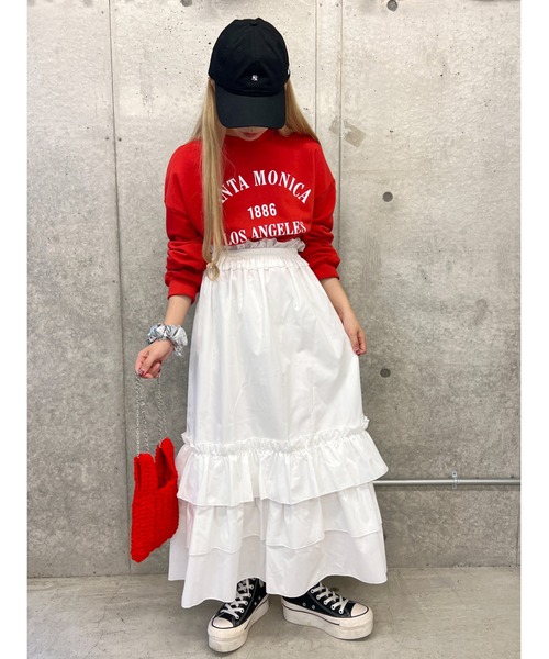 WC(ダブル シー)の「フリルベルトロングスカート(スカート・レディース・ブラック/ホワイト・FREE)」の8枚目の写真