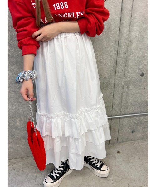 WC(ダブル シー)の「フリルベルトロングスカート(スカート・レディース・ブラック/ホワイト・FREE)」の10枚目の写真