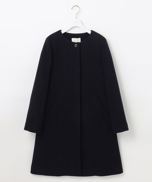 【美品】 ESTNATION bis ノーカラーウールコート 36 ブラック ESTNATION（エストネーション） ノーカラーコート 36 ブラック