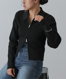 COLONY 2139 | エステルヤーン衿付きダブルジップリブトップス(ニット/セーター)