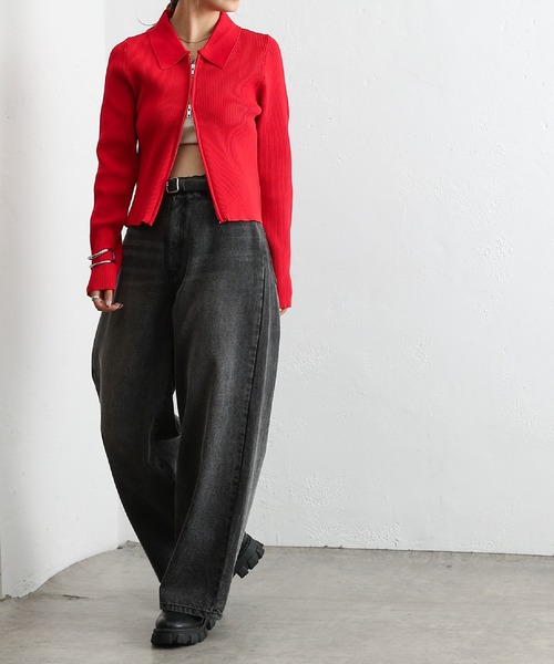 COLONY 2139（コロニートゥーワンスリーナイン）の「エステルヤーン衿付きダブルジップリブトップス（ニット/セーター・レディース・グレイッシュベージュ/グレー/レッド/ブラック/ライム/オフホワイト/ライトグレー・FREE）」の19枚目の写真