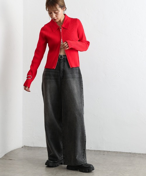 COLONY 2139（コロニートゥーワンスリーナイン）の「エステルヤーン衿付きダブルジップリブトップス（ニット/セーター・レディース・グレイッシュベージュ/グレー/レッド/ブラック/ライム/オフホワイト/ライトグレー・FREE）」の15枚目の写真