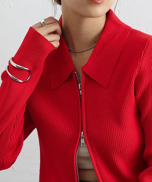 COLONY 2139（コロニートゥーワンスリーナイン）の「エステルヤーン衿付きダブルジップリブトップス（ニット/セーター・レディース・グレイッシュベージュ/グレー/レッド/ブラック/ライム/オフホワイト/ライトグレー・FREE）」の14枚目の写真