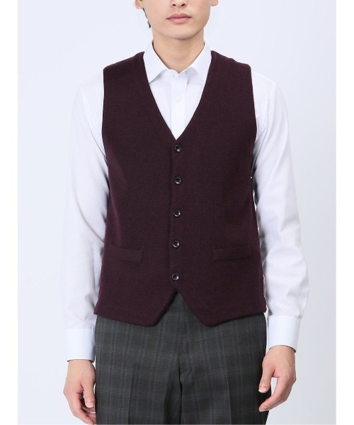 Alexander Julian（アレキサンダージュリアン）の「アレキサンダージュリアン ウォッシャブル ウール混ソリッド ニットジレ（ベスト・メンズ・ブラック/グレー系その他2/ワインレッド・LARGE/MEDIUM/X-LARGE）」の6枚目の写真