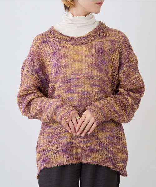 Loco Ocean(ロコオーシャン)の「ミックス編み透かしニットプルオーバー(ニット/セーター・レディース・パープル/グリーン・FREE)」の1枚目の写真
