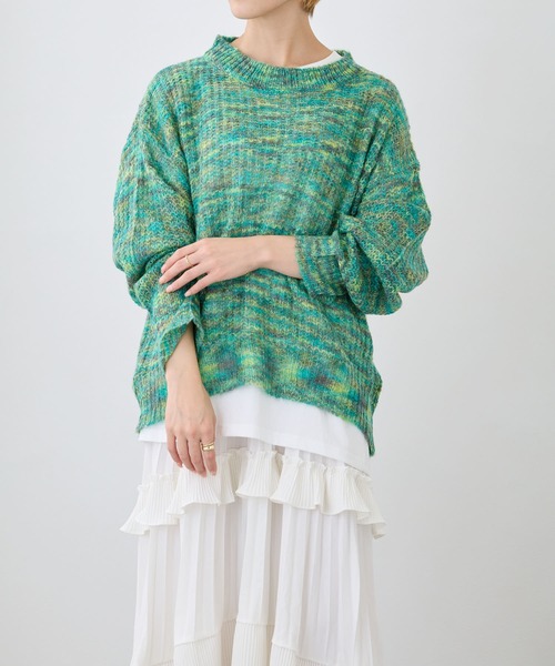 Loco Ocean(ロコオーシャン)の「ミックス編み透かしニットプルオーバー(ニット/セーター・レディース・パープル/グリーン・FREE)」の3枚目の写真