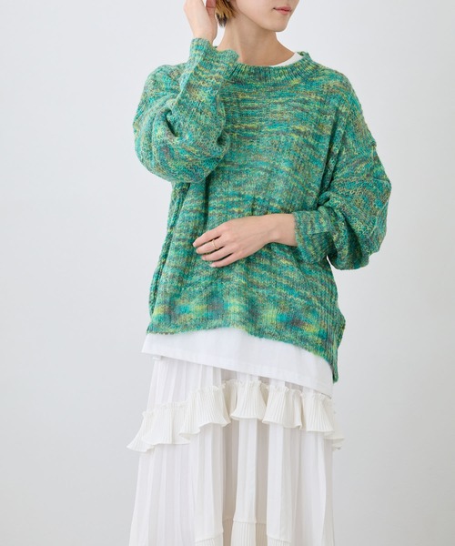 Loco Ocean(ロコオーシャン)の「ミックス編み透かしニットプルオーバー(ニット/セーター・レディース・パープル/グリーン・FREE)」の4枚目の写真