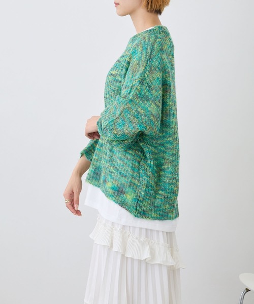 Loco Ocean(ロコオーシャン)の「ミックス編み透かしニットプルオーバー(ニット/セーター・レディース・パープル/グリーン・FREE)」の6枚目の写真