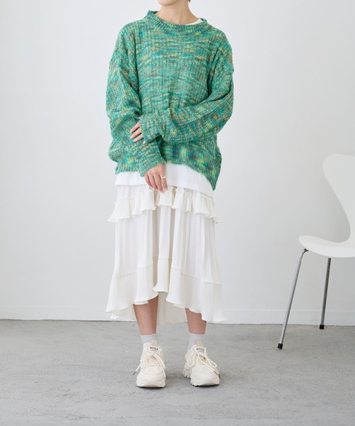 Loco Ocean(ロコオーシャン)の「ミックス編み透かしニットプルオーバー(ニット/セーター・レディース・パープル/グリーン・FREE)」の9枚目の写真