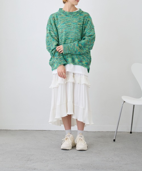 Loco Ocean(ロコオーシャン)の「ミックス編み透かしニットプルオーバー(ニット/セーター・レディース・パープル/グリーン・FREE)」の10枚目の写真