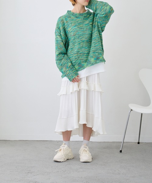 Loco Ocean(ロコオーシャン)の「ミックス編み透かしニットプルオーバー(ニット/セーター・レディース・パープル/グリーン・FREE)」の11枚目の写真