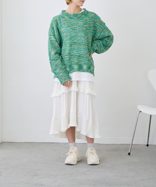Loco Ocean(ロコオーシャン)の「ミックス編み透かしニットプルオーバー(ニット/セーター・レディース・パープル/グリーン・FREE)」の12枚目の写真