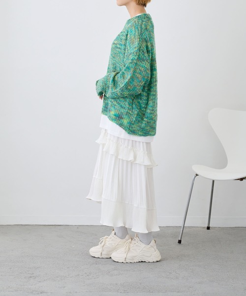 Loco Ocean(ロコオーシャン)の「ミックス編み透かしニットプルオーバー(ニット/セーター・レディース・パープル/グリーン・FREE)」の14枚目の写真