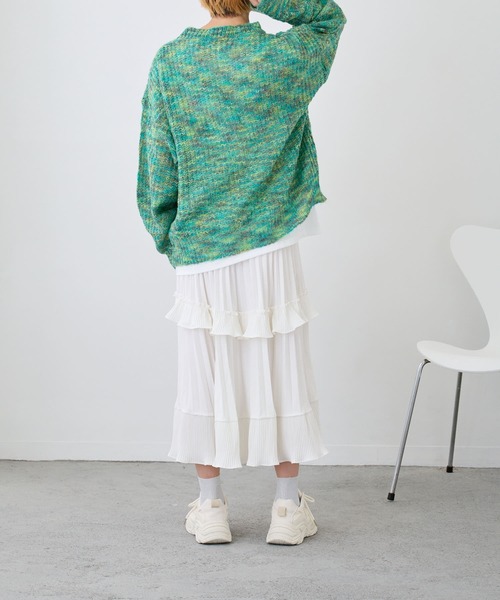 Loco Ocean(ロコオーシャン)の「ミックス編み透かしニットプルオーバー(ニット/セーター・レディース・パープル/グリーン・FREE)」の17枚目の写真